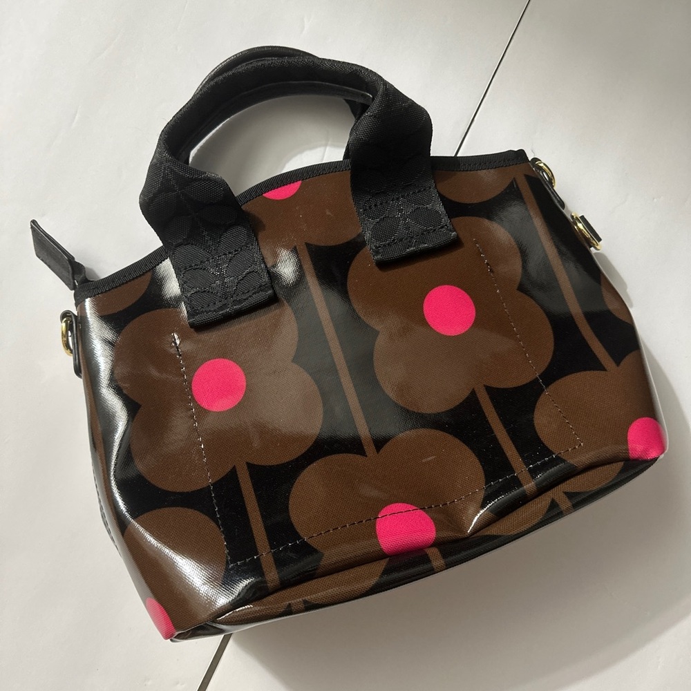 Orla Kiely hand carry crossbody handbag in Abacus Conker - Picture 3 of 12